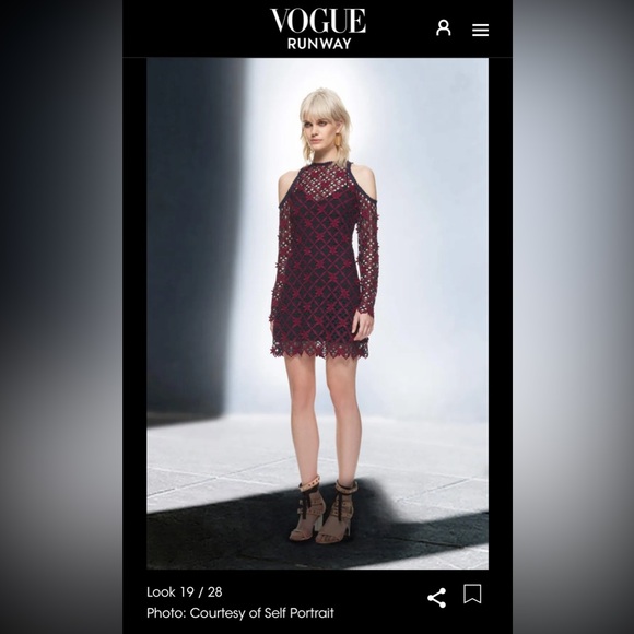 NWOT | Self Portrait Grid Cold Shoulder Long Sleeve Lace Mini Dress (Vintage) 🔥 - Picture 4 of 9